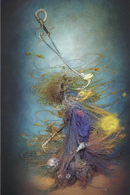 Prompt: he sweeps with many colored broom. by brian froud, yoshitaka amano, kim keever, victo ngai