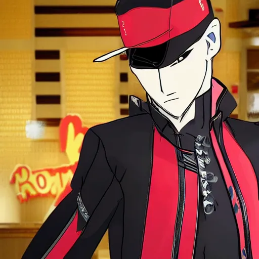 Prompt: ryuji from persona 5 at mcdonald's, highly detailed, anime