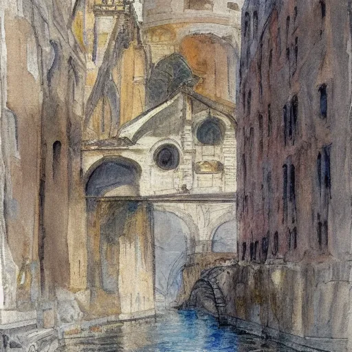 Image similar to the bridge of sighs in the style of vrubel, watercolor, pastel colors, chiaroscuro, bleached colors