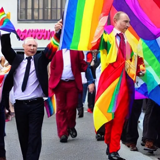 Image similar to Vladimir Putin wearing rainbow suit, Gay pride, rainbow flags