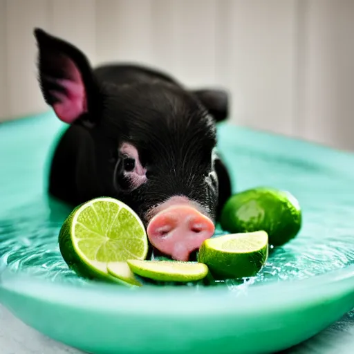 Image similar to teacup pig eating lime jello, award-winning photography