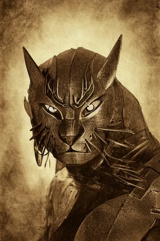 Prompt: battle cat from masters of the universe, portrait, full body, symmetrical features, silver iodide, 1 8 8 0 photograph, sepia tone, aged paper, sergio leone, master prime lenses, cinematic