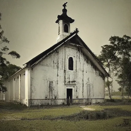 Prompt: picture of an old wooden white church, 1 9 th century southern gothic scene, made by zhang kechun