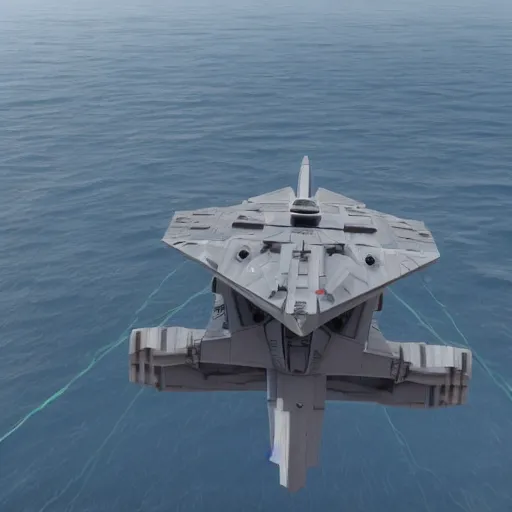 Image similar to a tie fighter coming in for a landing on a usa aircraft carrier. octane 3 d render, cinematic.