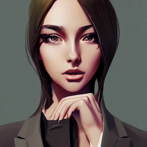 Image similar to cute beautiful girl in jacket suit over bare skin, elegant, 2d, ultra highly detailed, digital painting, smooth, sharp focus, artstation, pixiv, art by Ilya Kuvshinov