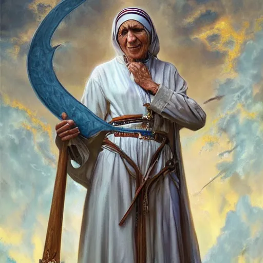 Image similar to Mother Teresa as a fantasy D&D character, art by Donato Giancola and Bayard Wu, digital art, trending on artstation, 4k