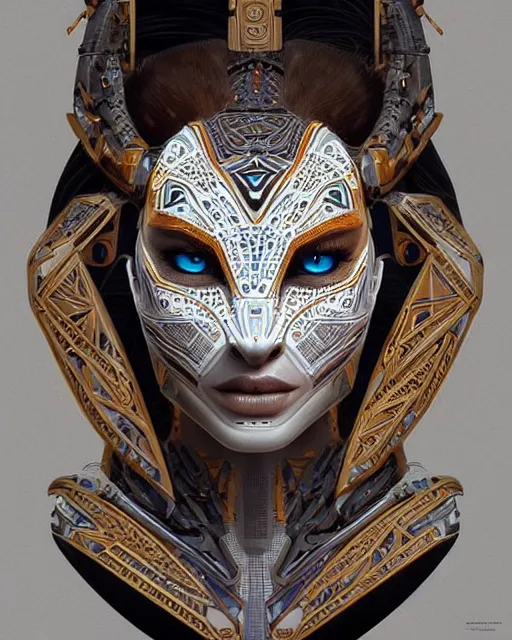 Prompt: symmetry!! portrait of a machine from horizon zero dawn, machine face, decorated with egyptian motifs, intricate, elegant, highly detailed, digital painting, artstation, concept art, smooth, sharp focus, illustration, art by artgerm and greg rutkowski and alphonse mucha, 8 k