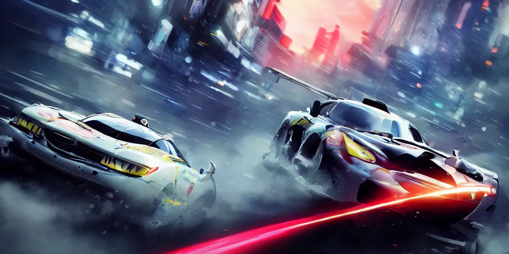 Image similar to a commercial art for a racing movie with lot of motion blur, cinematic, dramatic, artstation, epic