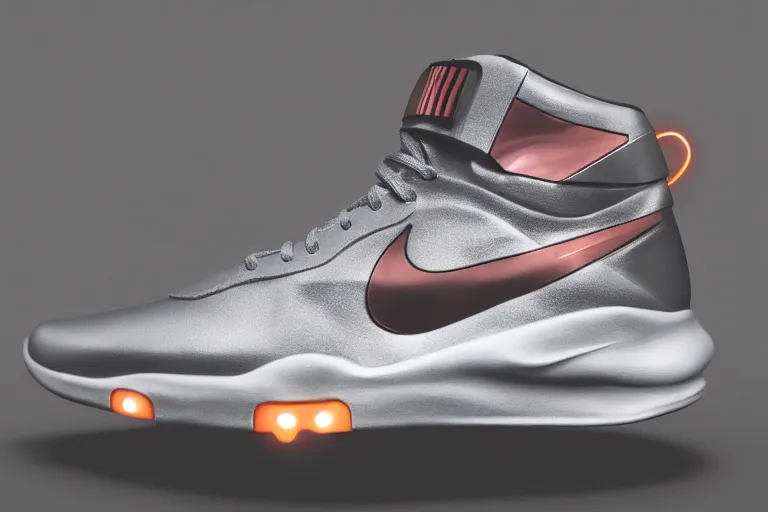 Image similar to mid product still of The New metallic Ironman Nike sneakers with glowing arc reactor swoosh, 4k