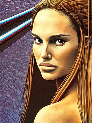 Prompt: a beautiful painting of natalie portman by jean giraud moebius and by studio ghibli, award winning painting, hyperdetailed, detailed