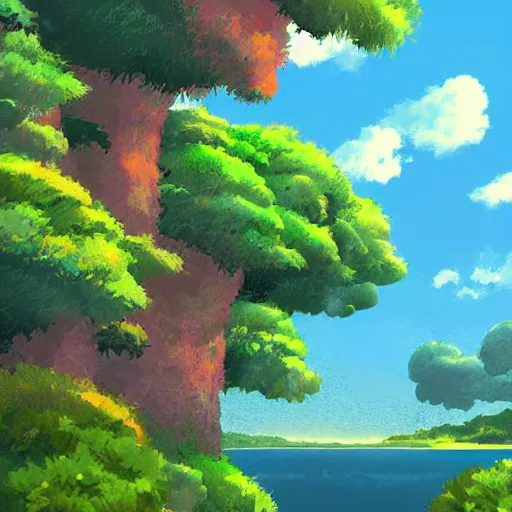 Image similar to beautiful landscape by Studio Ghibli, digital art