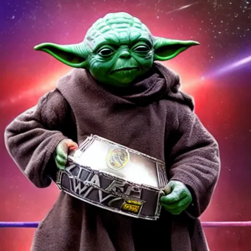 Prompt: Yoda as WWE Champion
