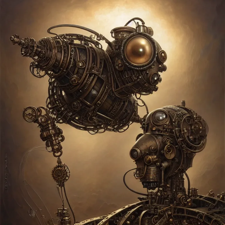 Image similar to portrait shot of a steampunk robot the mosquito, unreal engine realistic render, 8 k, micro detail, intricate, elegant, highly detailed, centered, digital painting, artstation, smooth, sharp focus, illustration, artgerm, tomasz alen kopera, peter mohrbacher, donato giancola, joseph christian leyendecker, wlop, boris vallejo