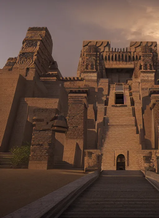 Image similar to a mixture of aztec and egyptian architecture castle, in the style of paul chadeisson, from 8 k matte, cinematic lighting, trending on artstation, unreal engine, highly detailed, 8 k wallpaper, cinematic lighting, octane, matte painting, volumetric lighting, atmosphere, mist, fog, clouds, matte painting, v - ray, flickr