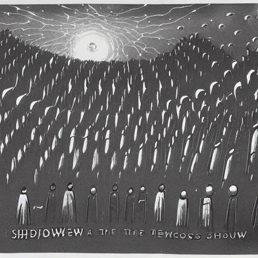 Image similar to a group of faceless shadowy creatures building the universe