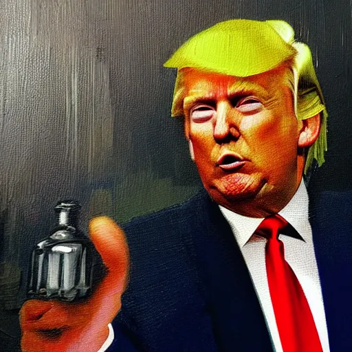 Image similar to donald trump. oil in painting. futuristic.