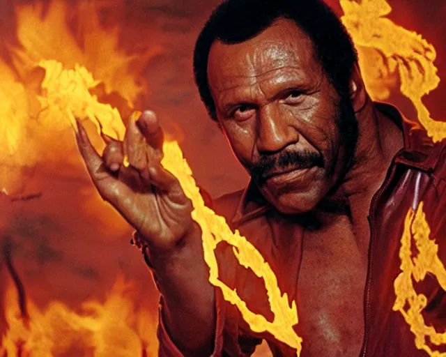 Image similar to fred williamson as a fire mage casting a fireball spell, fantasy artwork, extremely detailed, high quality, award - winning,