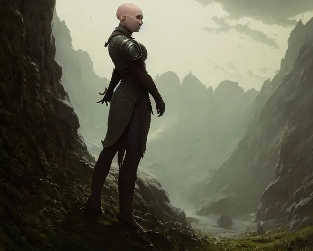 Image similar to highly detailed portrait of lea seydoux as a bald elf, in skyrim, stephen bliss, unreal engine, fantasy art by greg rutkowski, loish, rhads, ferdinand knab, makoto shinkai and lois van baarle, ilya kuvshinov, rossdraws, tom bagshaw, global illumination, radiant light, detailed and intricate environment