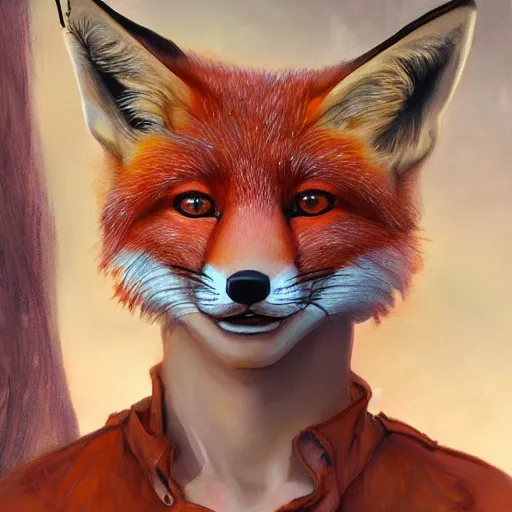Prompt: realistic detailed face portrait of a fox detective by emilia dziubak, will terry, greg olsen, chris mars, ann long, and mark brooks, fairytale, female, feminine, art nouveau, illustration, character concept design, storybook layout, story board format