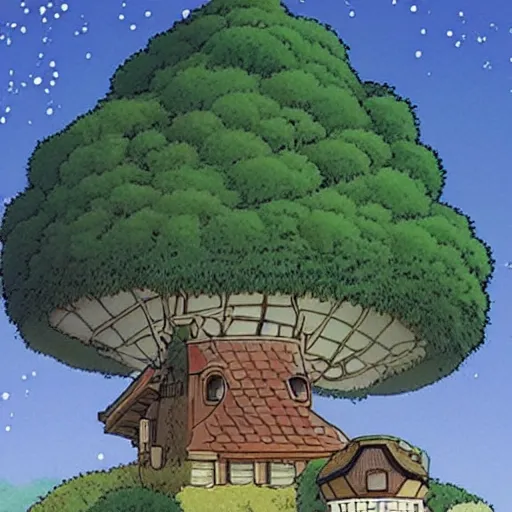 Prompt: the tree is a house, studio ghibli