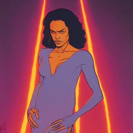 Image similar to rosario dawson retro minimalist portrait by jean giraud, moebius starwatcher comic, 8 k