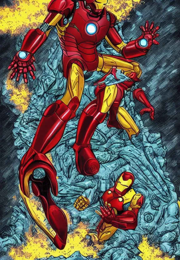 Image similar to iron man fighting a giant kaiju, comic book style illustration