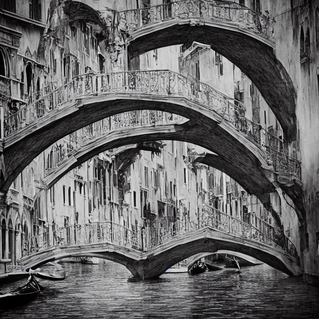 Image similar to venice bridges by piranesi, composition, cinematic, rule, grid