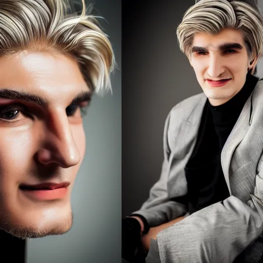 Image similar to really handsome gigachad xqc, portrait photograph : : realistic : : 1 dslr : : 1 - - quality 2