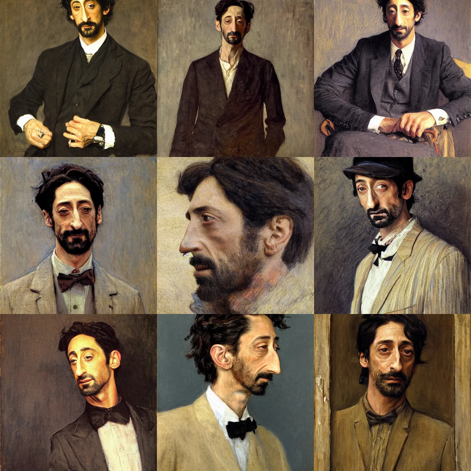 Prompt: painting of adrien brody by jules bastien lepage