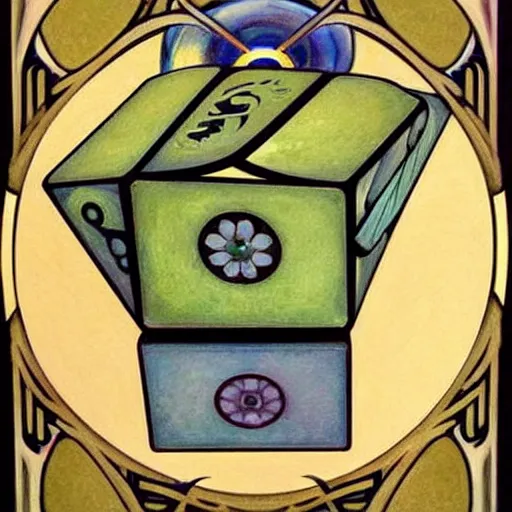 Image similar to beautiful art nouveau painting of companion - cube!!!!!!!!!!!!!!!!! companion - cube!!!!!!!!!!!!!!!!!