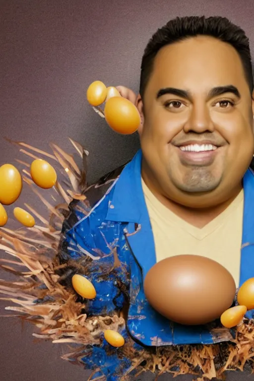 Image similar to 📷 gabriel fluffy iglesias the egg 🥚, made of food, head portrait, dynamic lighting, 4 k