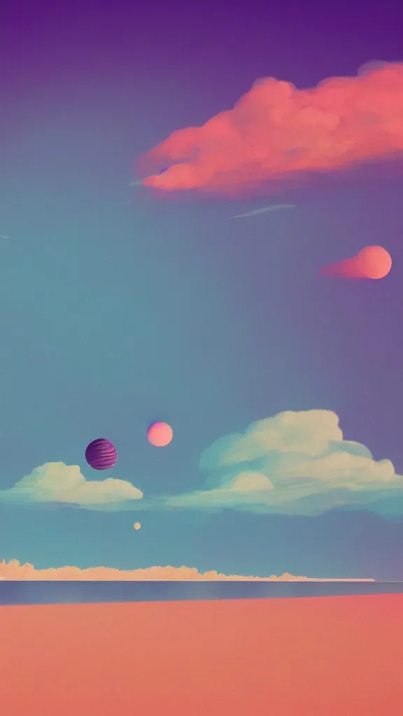 Image similar to beach horizon view of the ocean on an alien planet, vaporwave ocean, planet in space over the horizon, trending on artstation, digital art by beeple