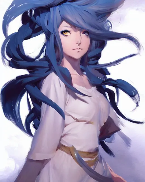 Prompt: greg manchess character concept art of an anime thunderstormy cloud goddess | | anime anime anime, cute - fine - face, pretty face, realistic shaded perfect face, close up, fine details by stanley artgerm lau, wlop, rossdraws, james jean, andrei riabovitchev, marc simonetti, and sakimichan, trending on artstation