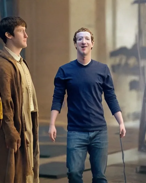 Image similar to a screen shot from the movie where mark zuckerberg plays harry potter