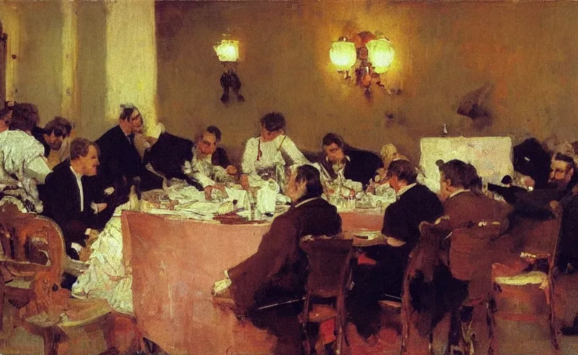 Image similar to high quality high detail painting by ilya repin, business meeting, hd