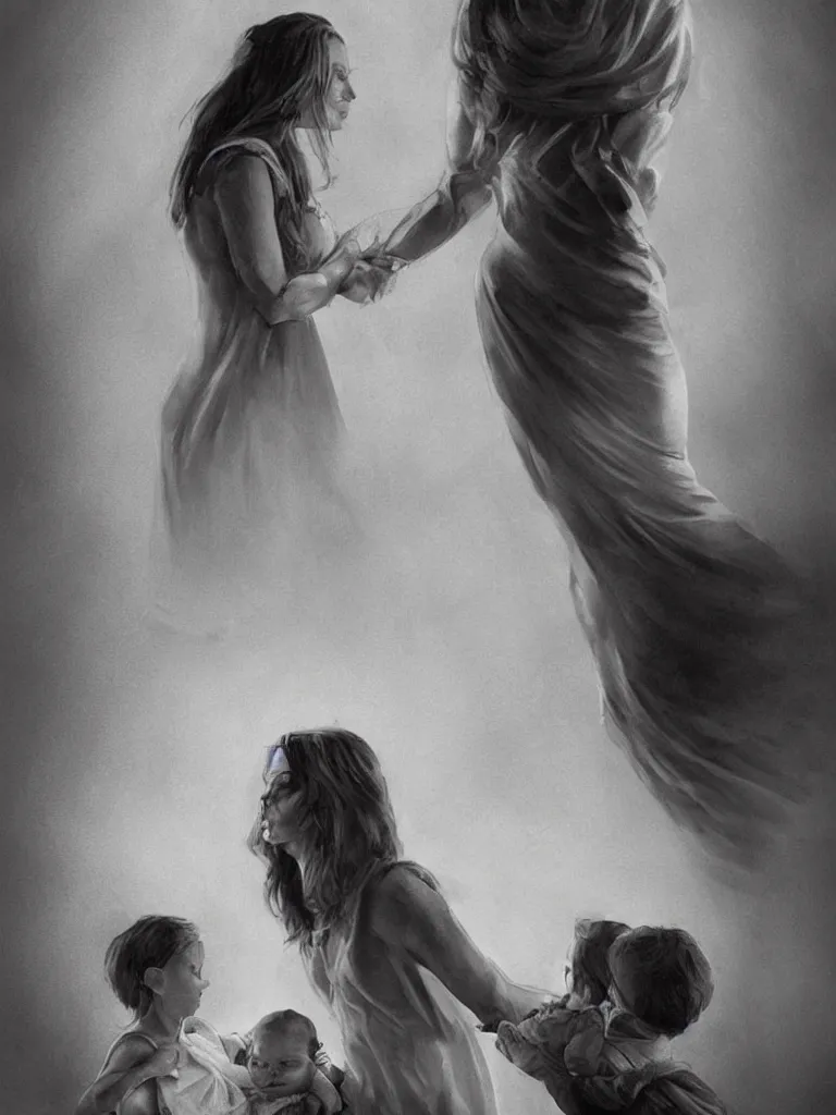 Prompt: motherhood, concept art, dramatic lighting, blunt borders, rule of thirds