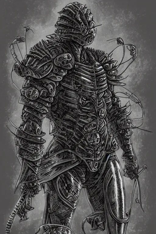 Prompt: humanoid tadpole warrior, wearing armour, swamp, symmetrical, highly detailed, digital art, sharp focus, trending on art station, kentaro miura manga art style