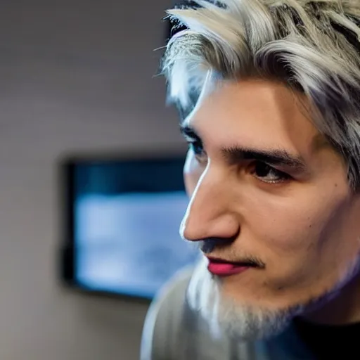 Image similar to xqc on twitch announcing his retirement, 4k, high detail, high-resolution photograph, professional photography, ultra-detail