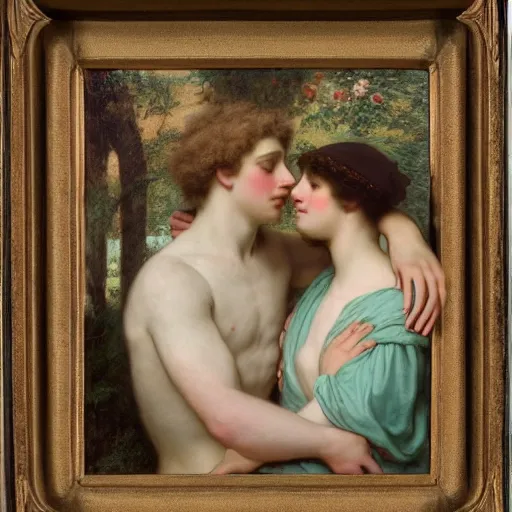 Image similar to Springtime, by Pierre-Auguste Cot, depicting two adult male lovers