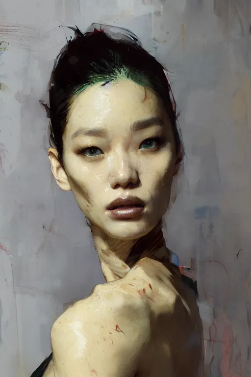 Image similar to jeong ho - yeon by greg rutkowski, jeremy mann, francoise nielly, van gogh, ross tran, rule of thirds, seductive look, beautiful