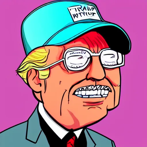 Image similar to caricature of donald trump wearing a polygon walter white hat, synthwave synthwave synthwave synthwave