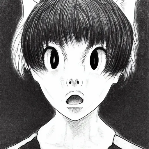 Prompt: “ a detailed portrait of wolfychu drawn by junji ito ”