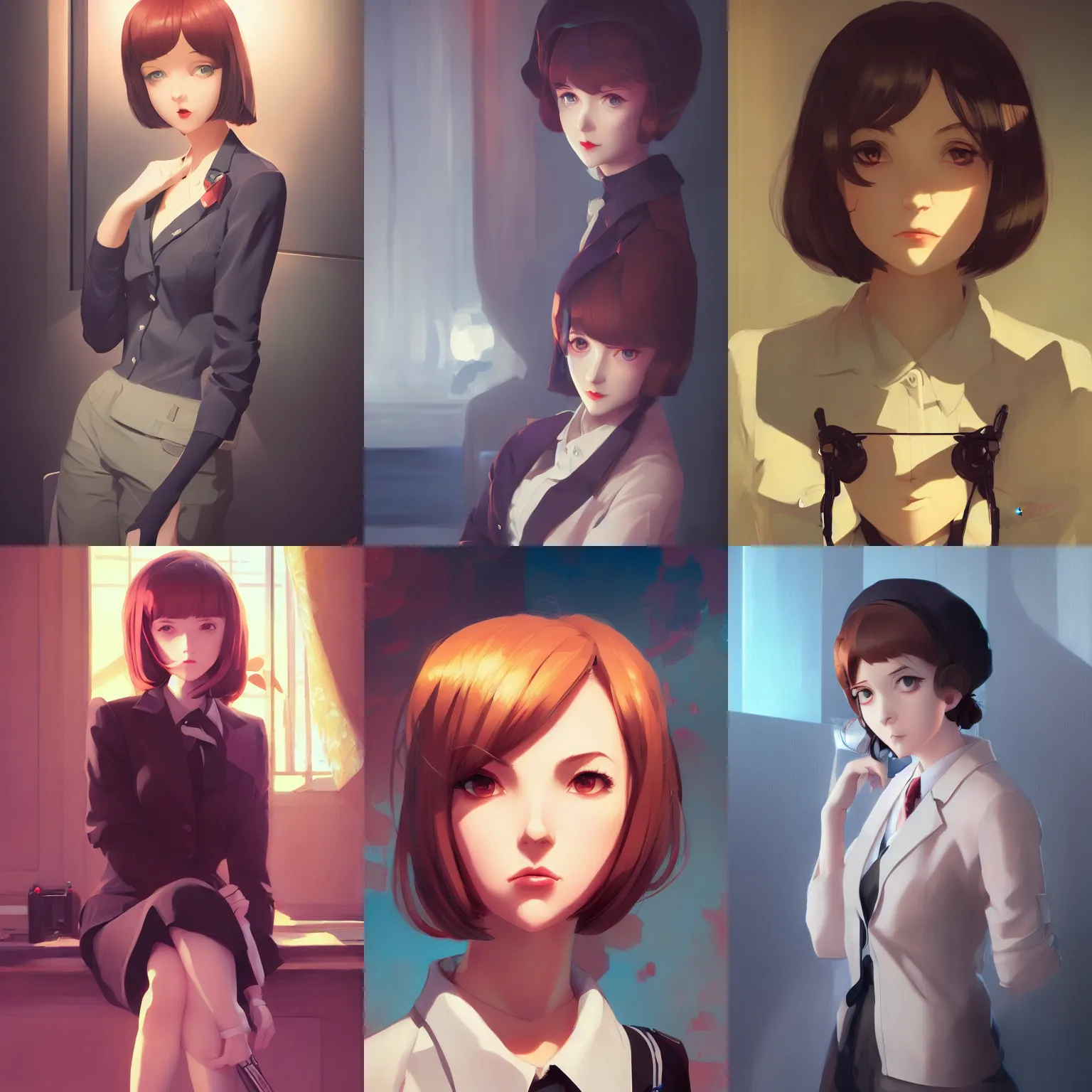 Prompt: a portrait of a cute female detective, film noir setting, vivid colors, soft lighting, atmospheric, cinematic, moody, in the style of ilya kuvshinov and range murata, krenz cushart, rule of thirds, oil on canvas, 8 k