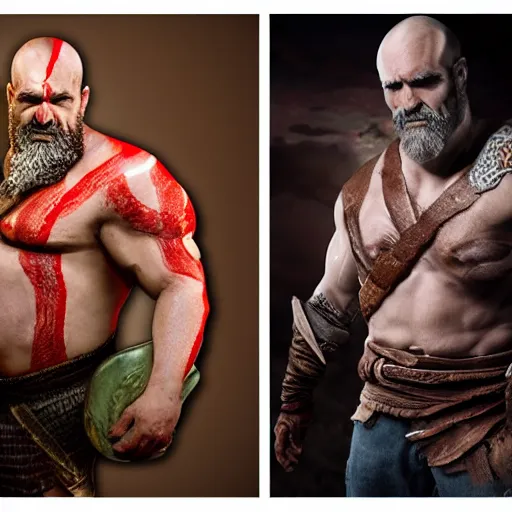 Prompt: guy fierri dressed like the god of war, comic book, highly detailed