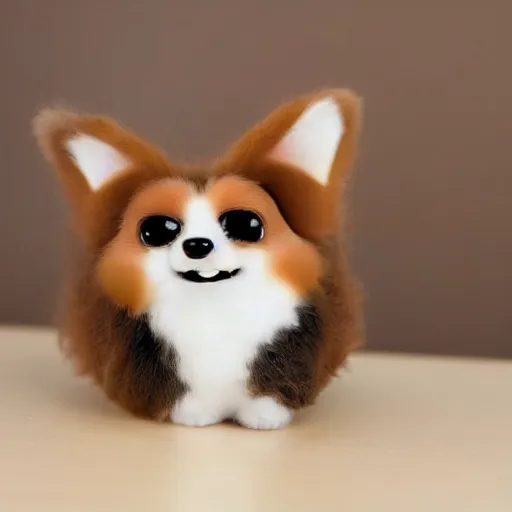 Prompt: photograph of a cute corgi - furby hybrid, smiling, adorable, beautiful, detailed, realistic, smooth