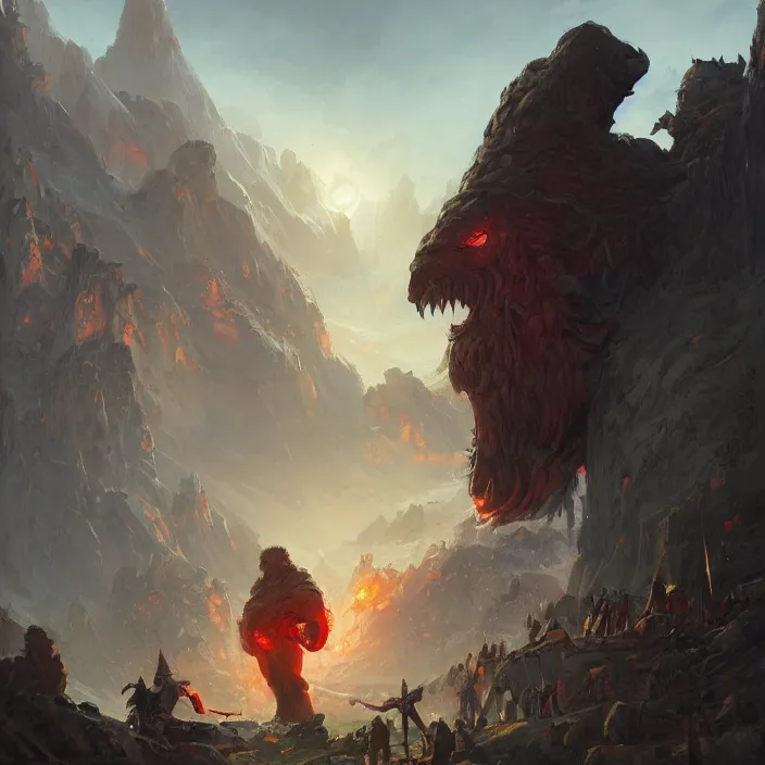 Image similar to cyclops giant gazing d & d, d & d style, trending on artstation, intricate, highly detailed, vivid painting, colorful, art by greg rutkowski