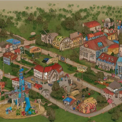Image similar to a town map with town hall and playground pastel, artstation, concept art