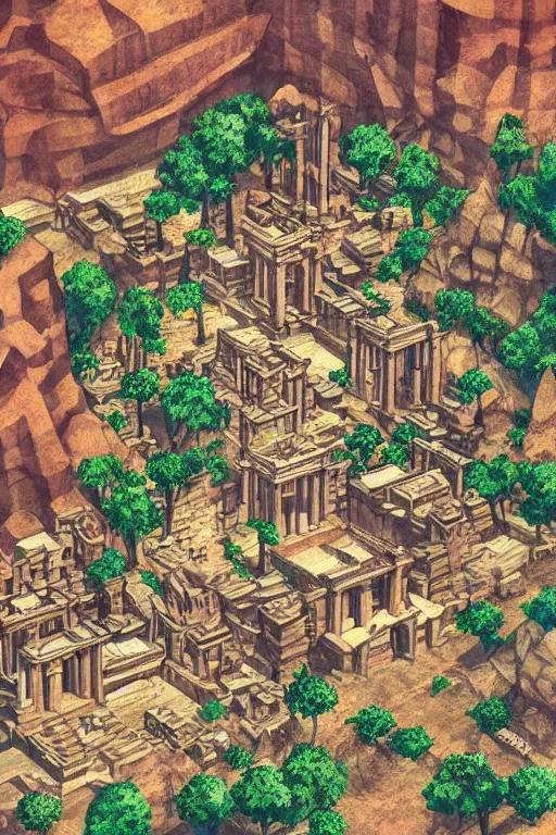 Prompt: “ a y 2 k aesthetic donkey kong country style render of the ancient city of petra and an enormous diamond ”