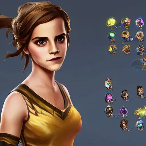 Prompt: Emma Watson as a character in the game League of Legends, with a background based on the game League of Legends, detailed face, old 3d graphics