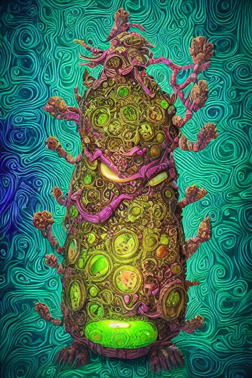 Image similar to creature sushi roots cactus elemental flush of force nature micro world fluo light deepdream a wild amazing steampunk baroque ancient alien creature, intricate detail, colorful digital painting radiating a glowing aura global illumination ray tracing